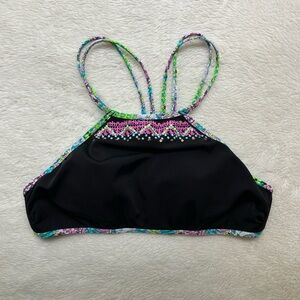 Victoria’s Secret Bali High Neck Bikini Top Black Multi Foil Sequins Swim